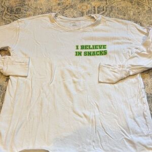 White Long Sleeve Shirt with Green Text